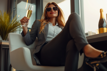 A woman drinking champagne