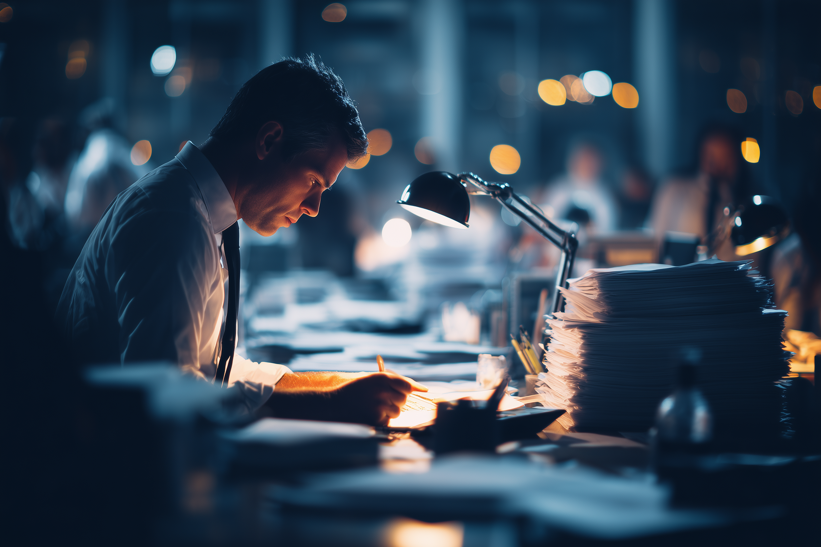 an accountant working late
