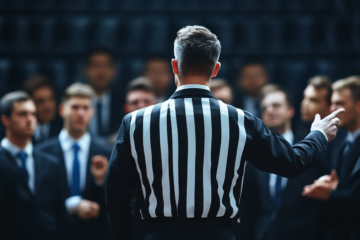 a referee leading businessmen