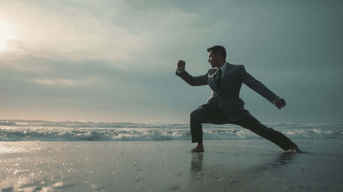 a business man doing martial arts.